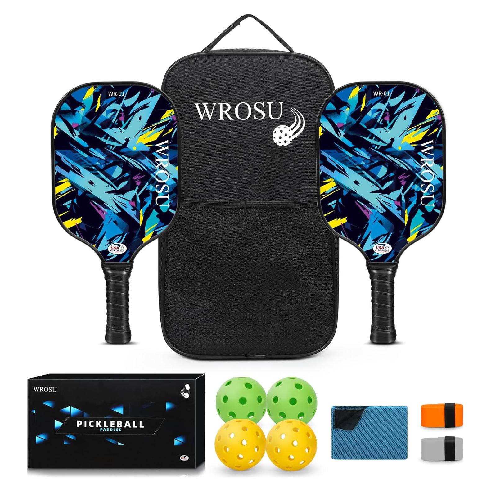 Juego de Palas de Pickleball WROSU de Fibra de Carbono - 2 Unidades