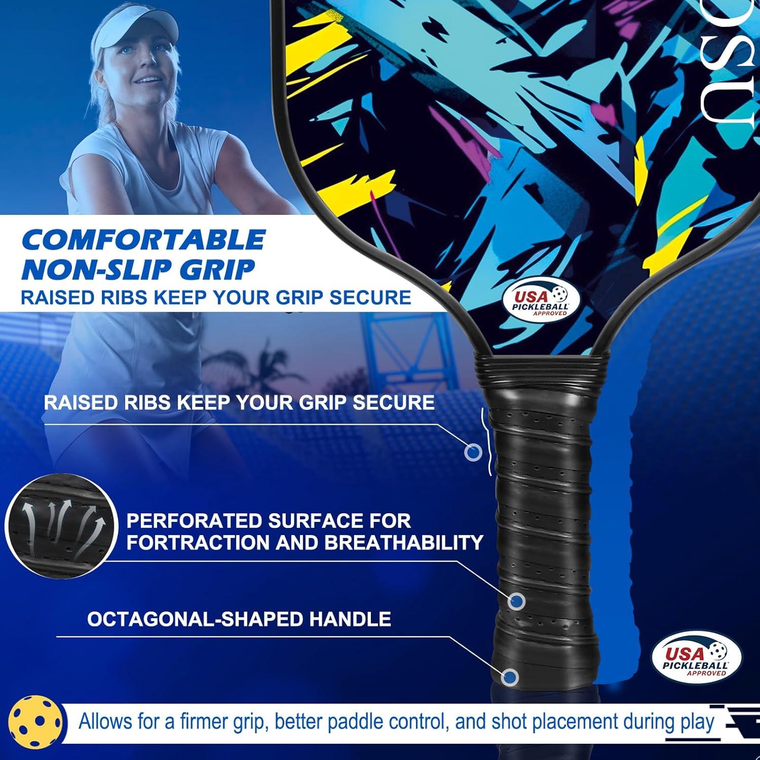 Juego de Palas de Pickleball WROSU de Fibra de Carbono - 2 Unidades