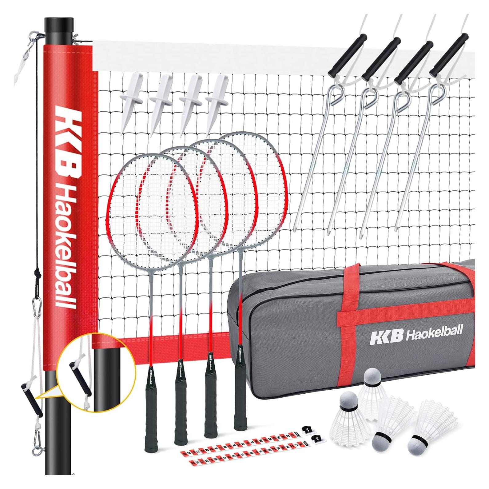 Juego de Bádminton Haokelball con Red Portátil y 4 Raquetas