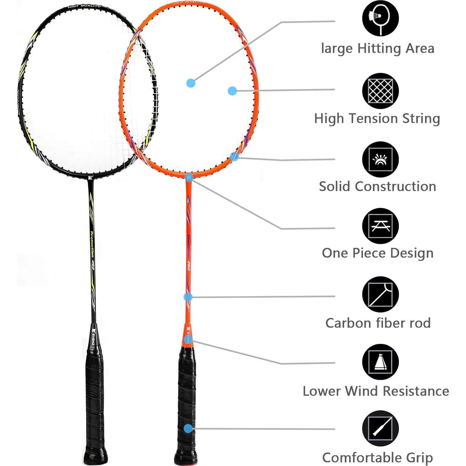 Conjunto de Raquetas de Bádminton KEVENZ Fibra de Carbono 2U