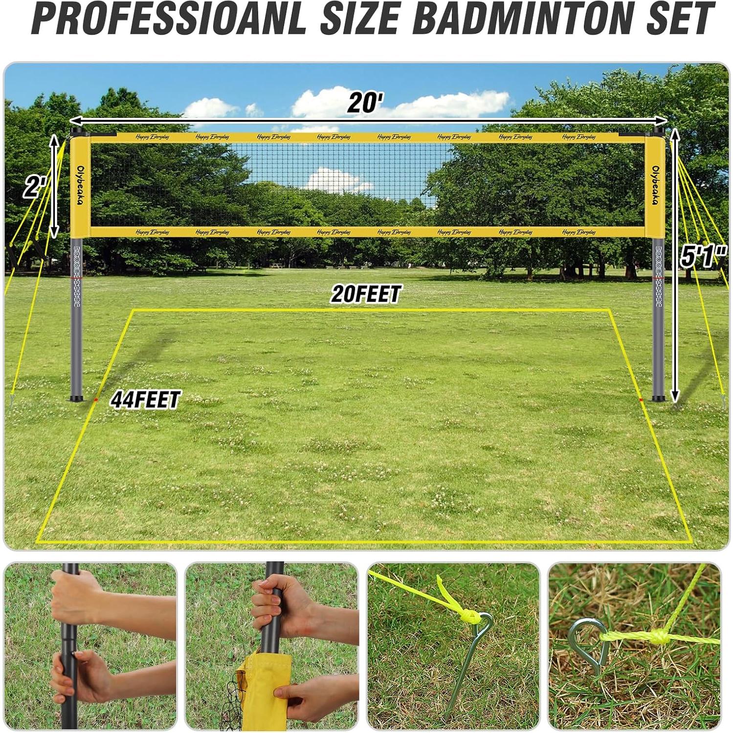 Juego de Red de Bádminton Olybeaka 6.1m con 4 Raquetas y Bolsa