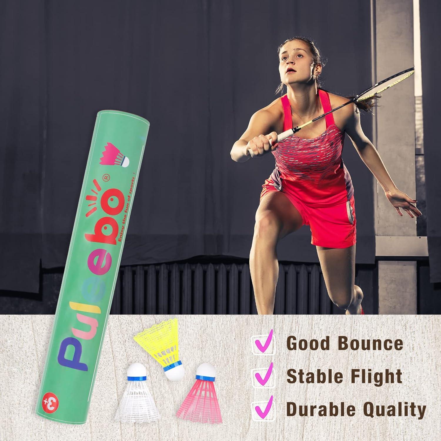 Plumas de bádminton de nylon PULEEBO - Paquete de 24 unidades