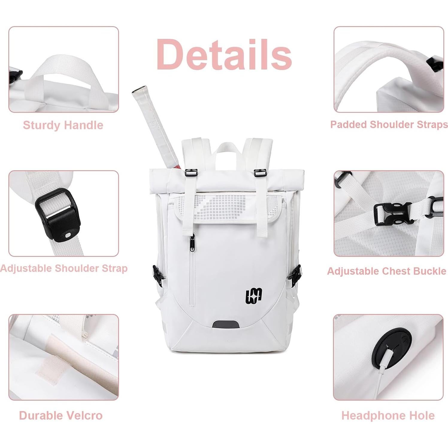 UMGG Tennis Bag Tennis Backpack for Women Men Holds 2 Rackets with Shoe Compartment, Large Pickleball Backpack Hold Tennis Racket, Pickleball Paddles, Badminton Racquet