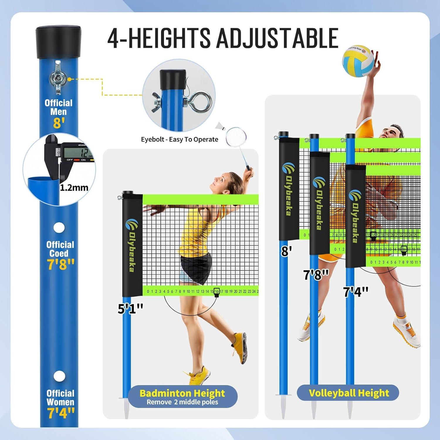 Conjunto Portátil Voleibol y Bádminton Olybeaka 2 Redes 6.1m y 9.8m