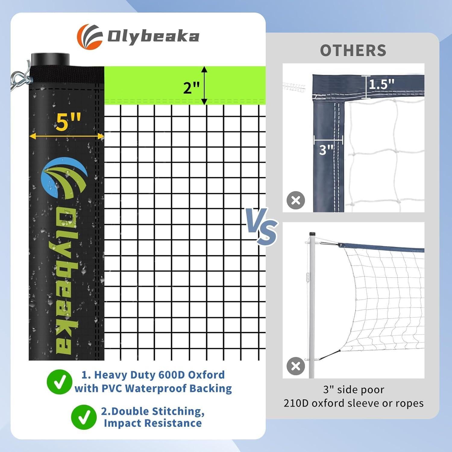 Conjunto Portátil Voleibol y Bádminton Olybeaka 2 Redes 6.1m y 9.8m
