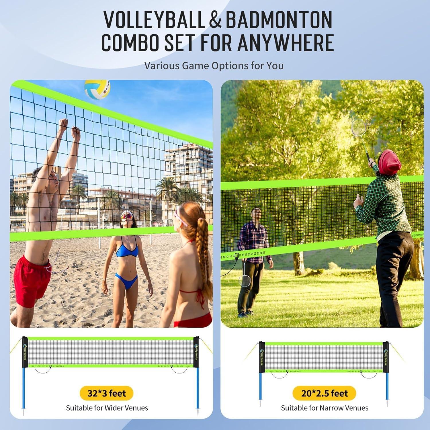 Conjunto Portátil Voleibol y Bádminton Olybeaka 2 Redes 6.1m y 9.8m