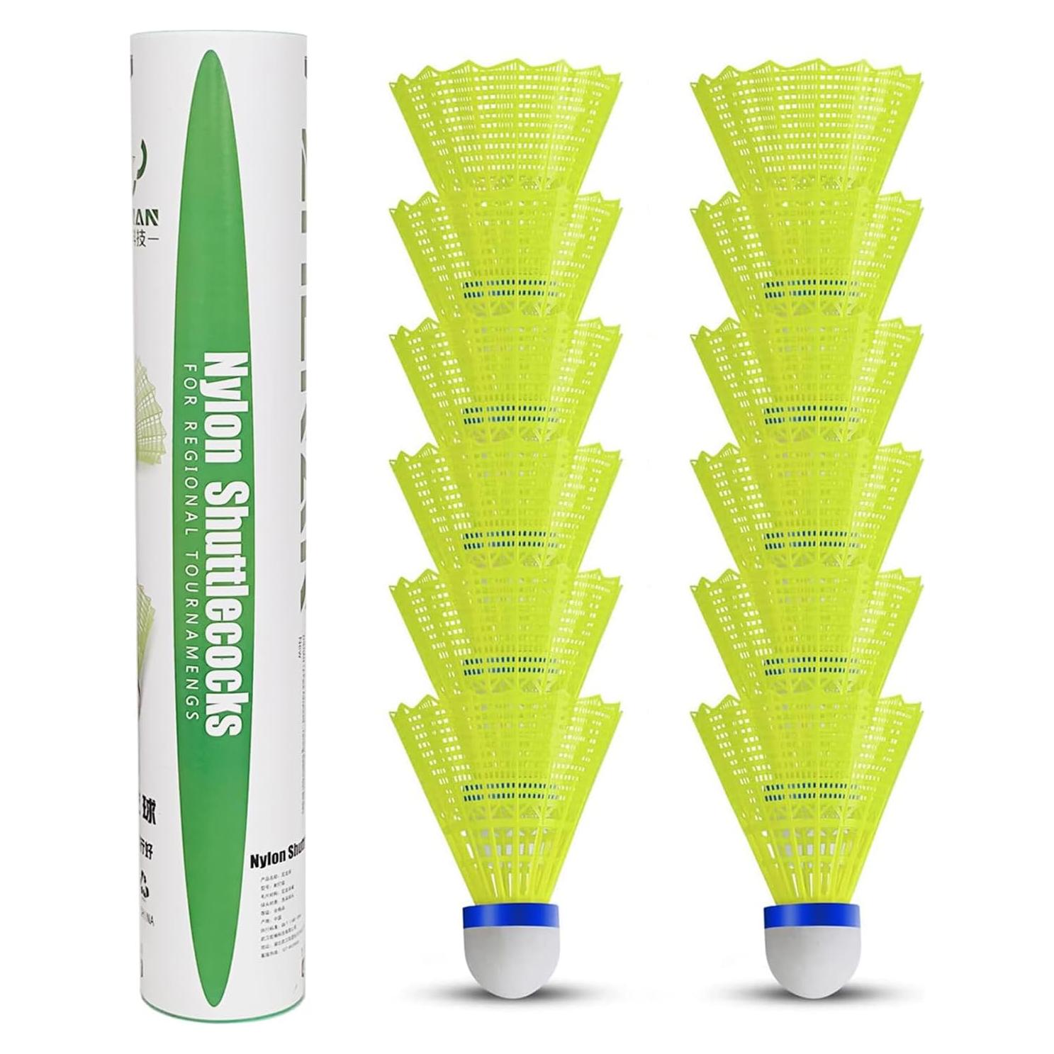 Paquete de 12 Plumas de Bádminton ZHENAN Nylon Amarillo