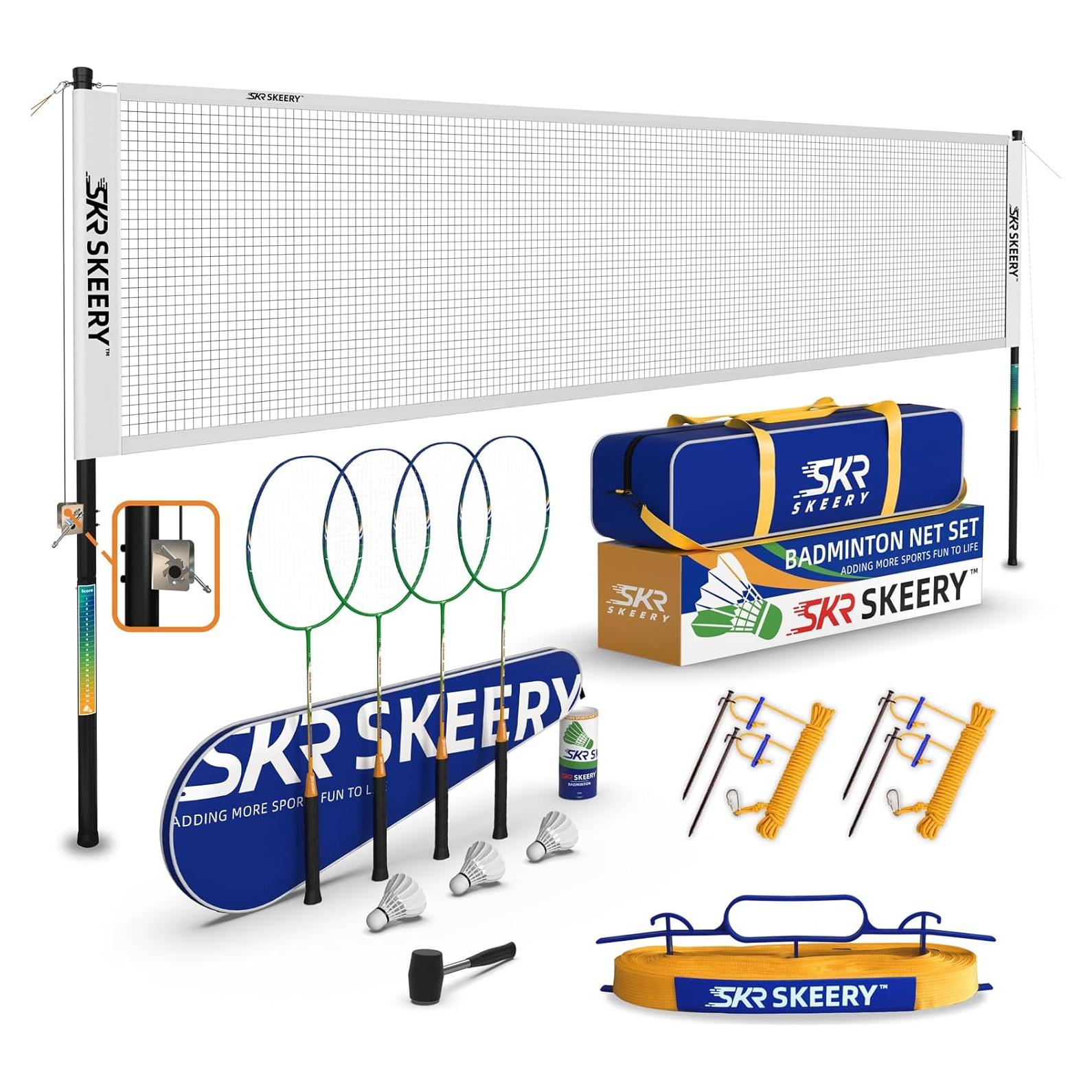 Juego de bádminton SKEERY con red portátil y raquetas
