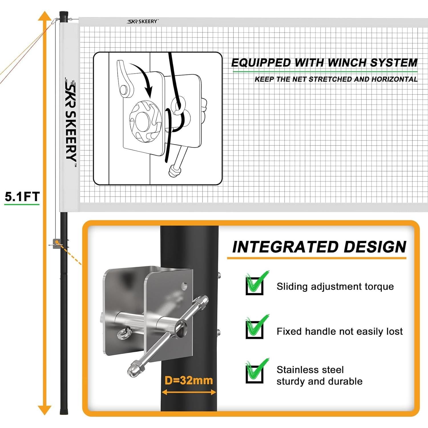 Juego de bádminton SKEERY con red portátil y raquetas