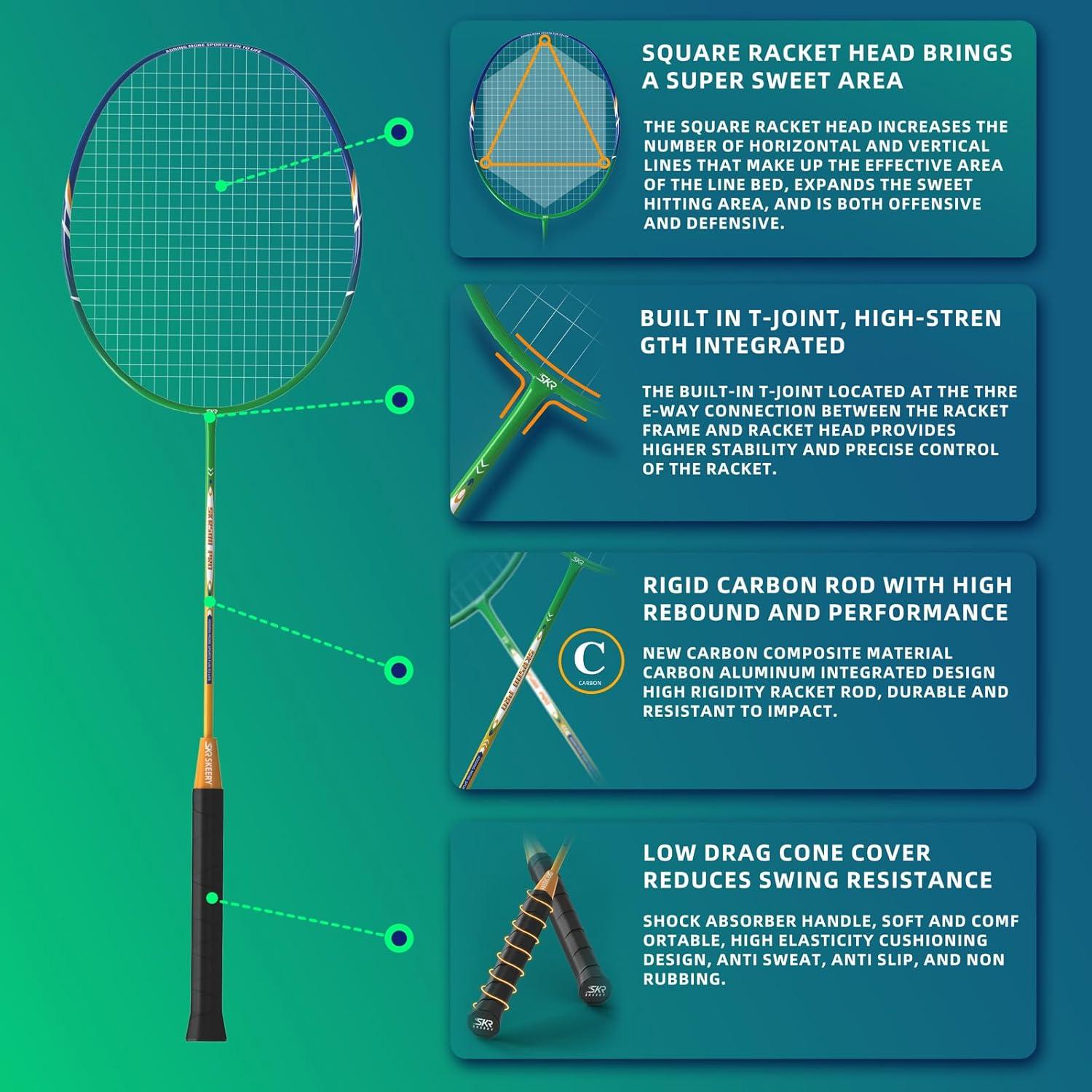 Juego de bádminton SKEERY con red portátil y raquetas