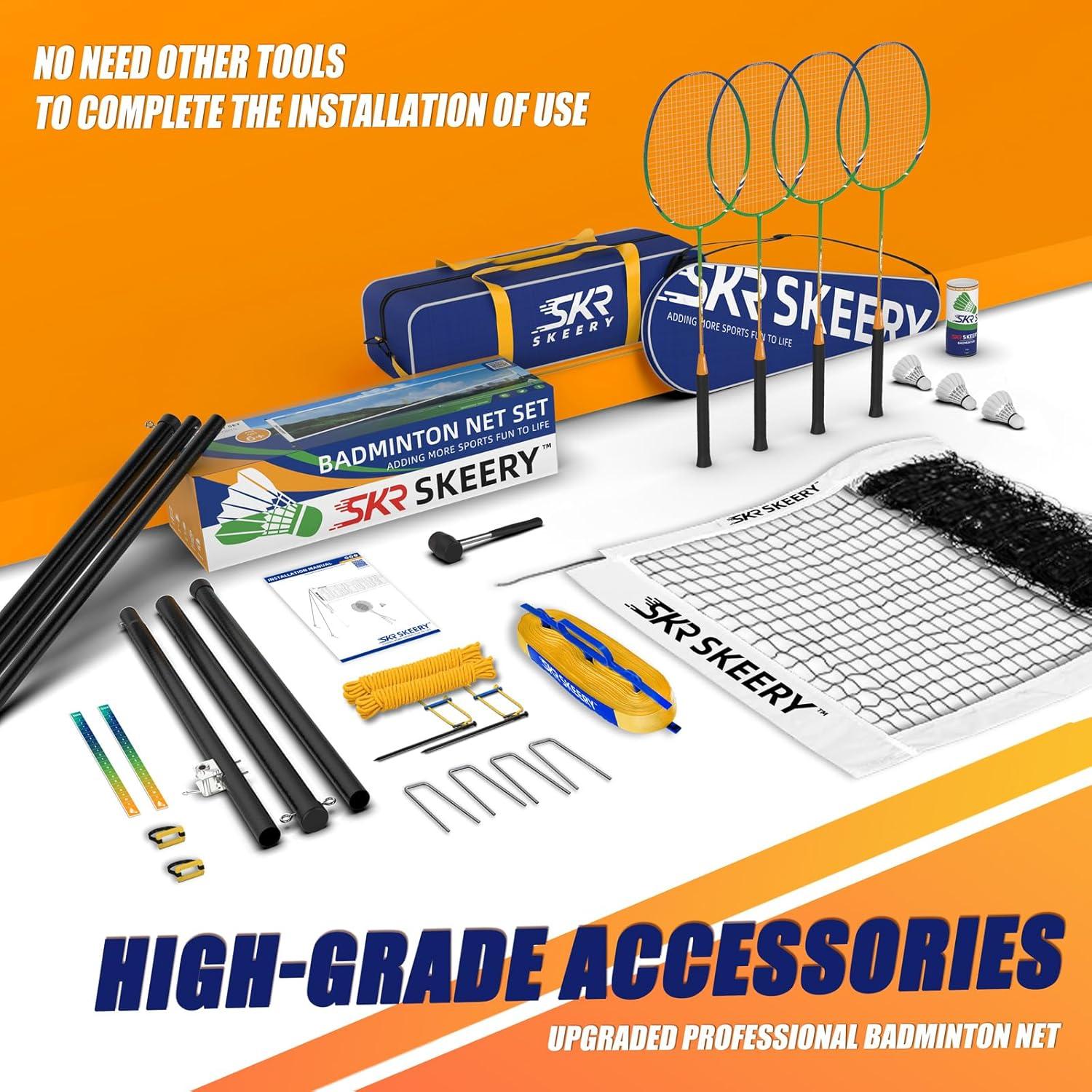 Juego de bádminton SKEERY con red portátil y raquetas