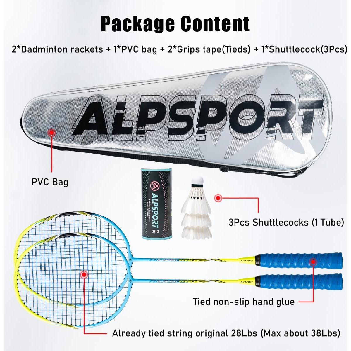 Set de 2 Raquetas de Bádminton ALPSPORT Poder Grafito 4U