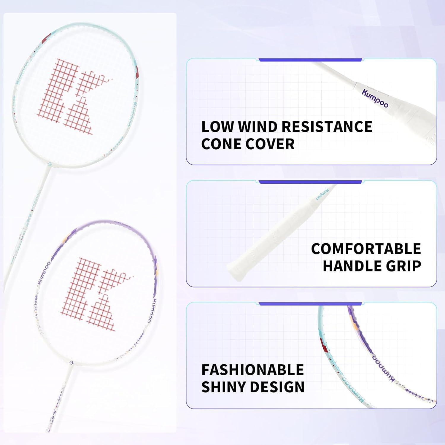 Juego de bádminton KUMPOO con 2 raquetas de carbono y bolsa
