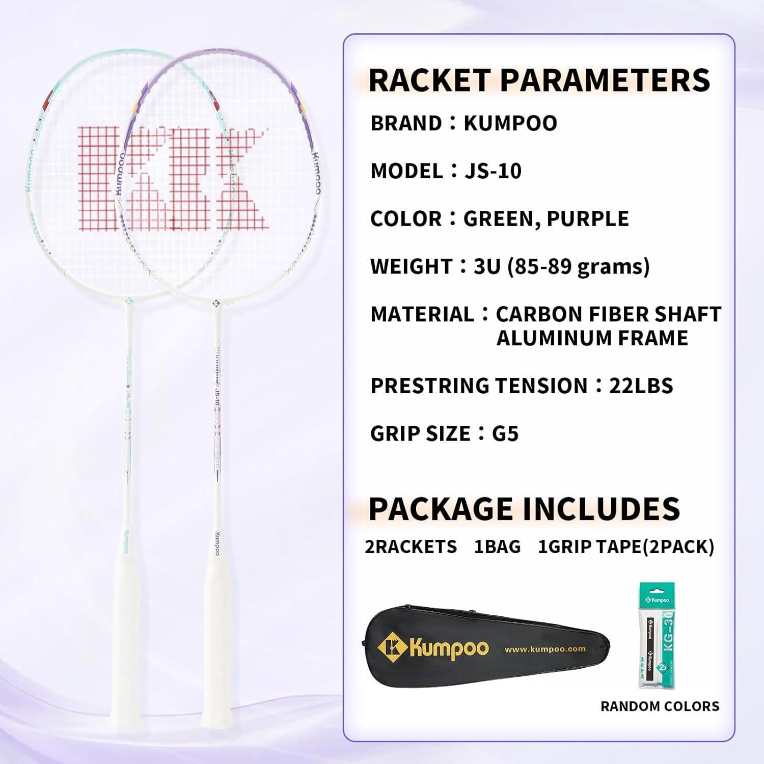 Juego de bádminton KUMPOO con 2 raquetas de carbono y bolsa