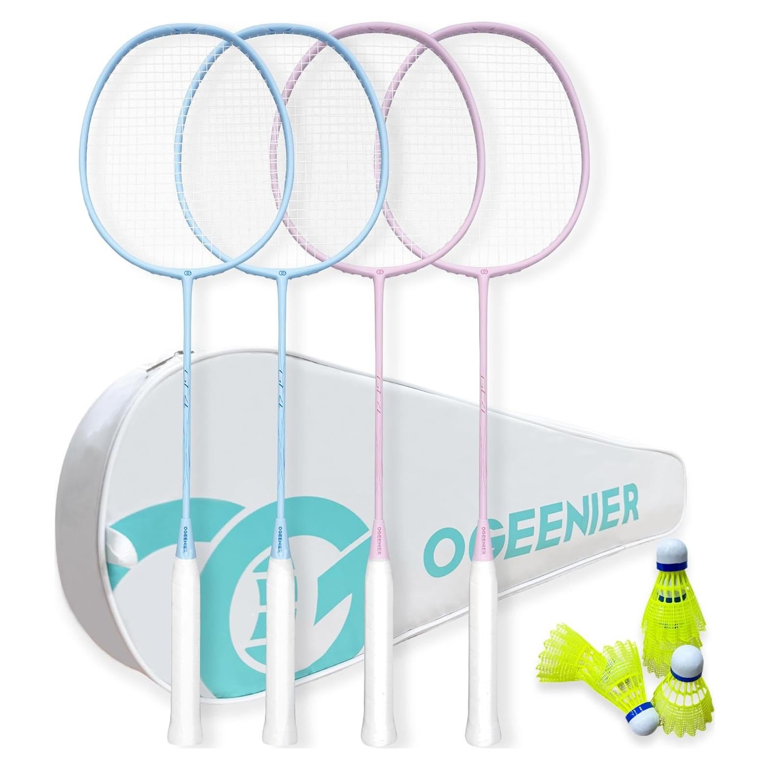 Juego de Raquetas de Bádminton OGEENIER 4 piezas con 6 Volantes