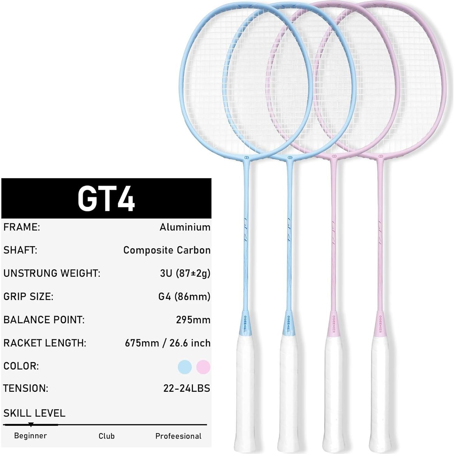 Juego de Raquetas de Bádminton OGEENIER 4 piezas con 6 Volantes