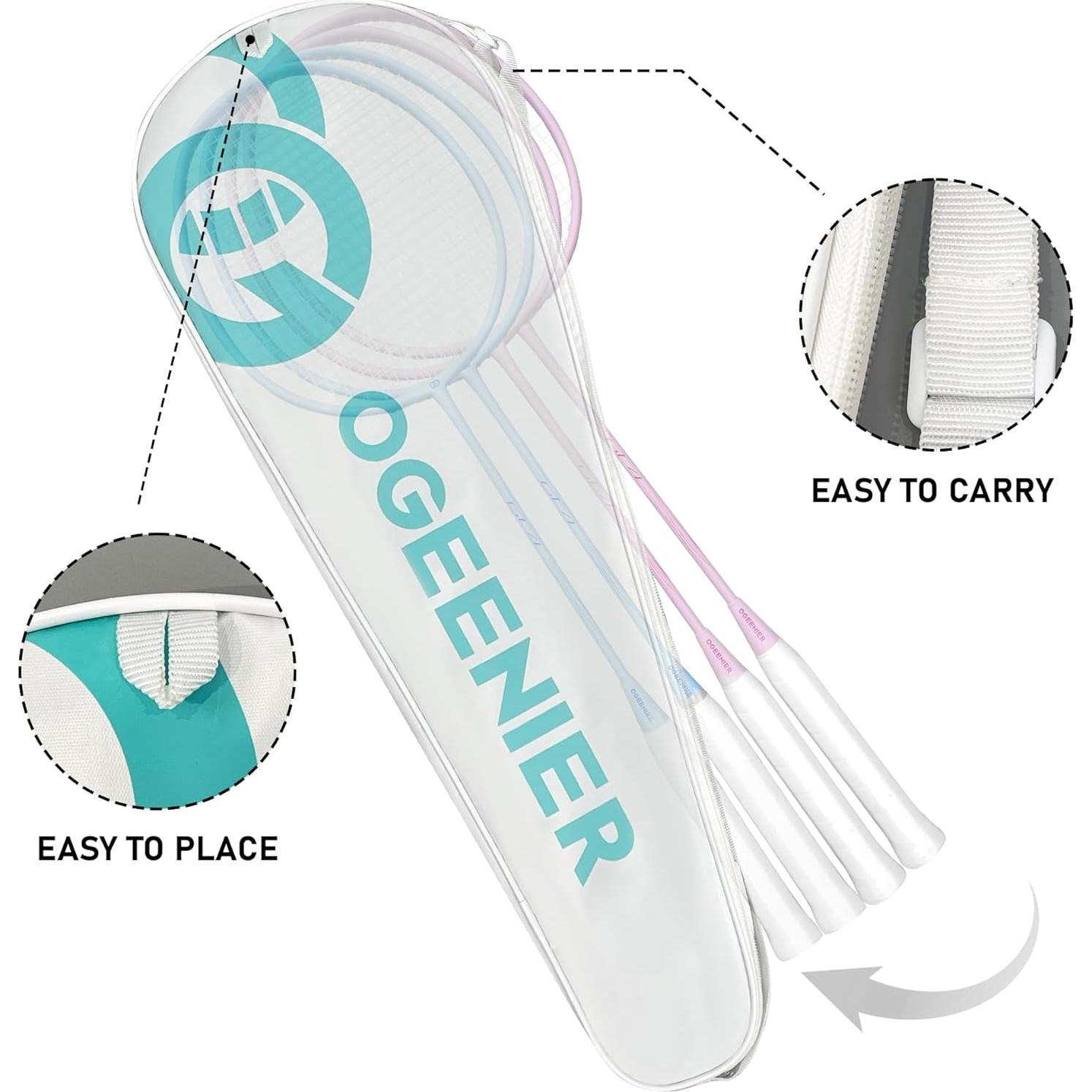 Juego de Raquetas de Bádminton OGEENIER 4 piezas con 6 Volantes