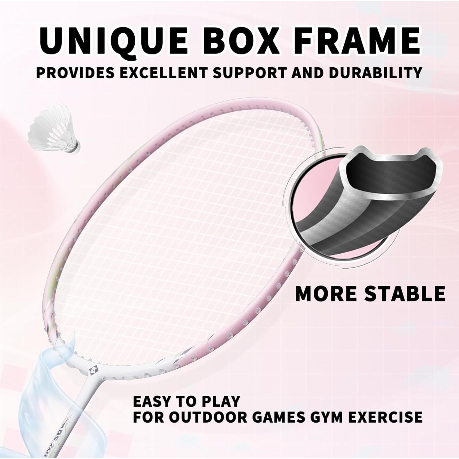 Raqueta de Bádminton KUMPOO DS201 Fibra de Carbono 4U Rosa