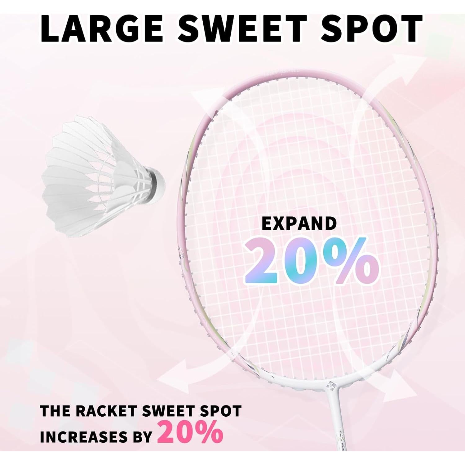 Raqueta de Bádminton KUMPOO DS201 Fibra de Carbono 4U Rosa