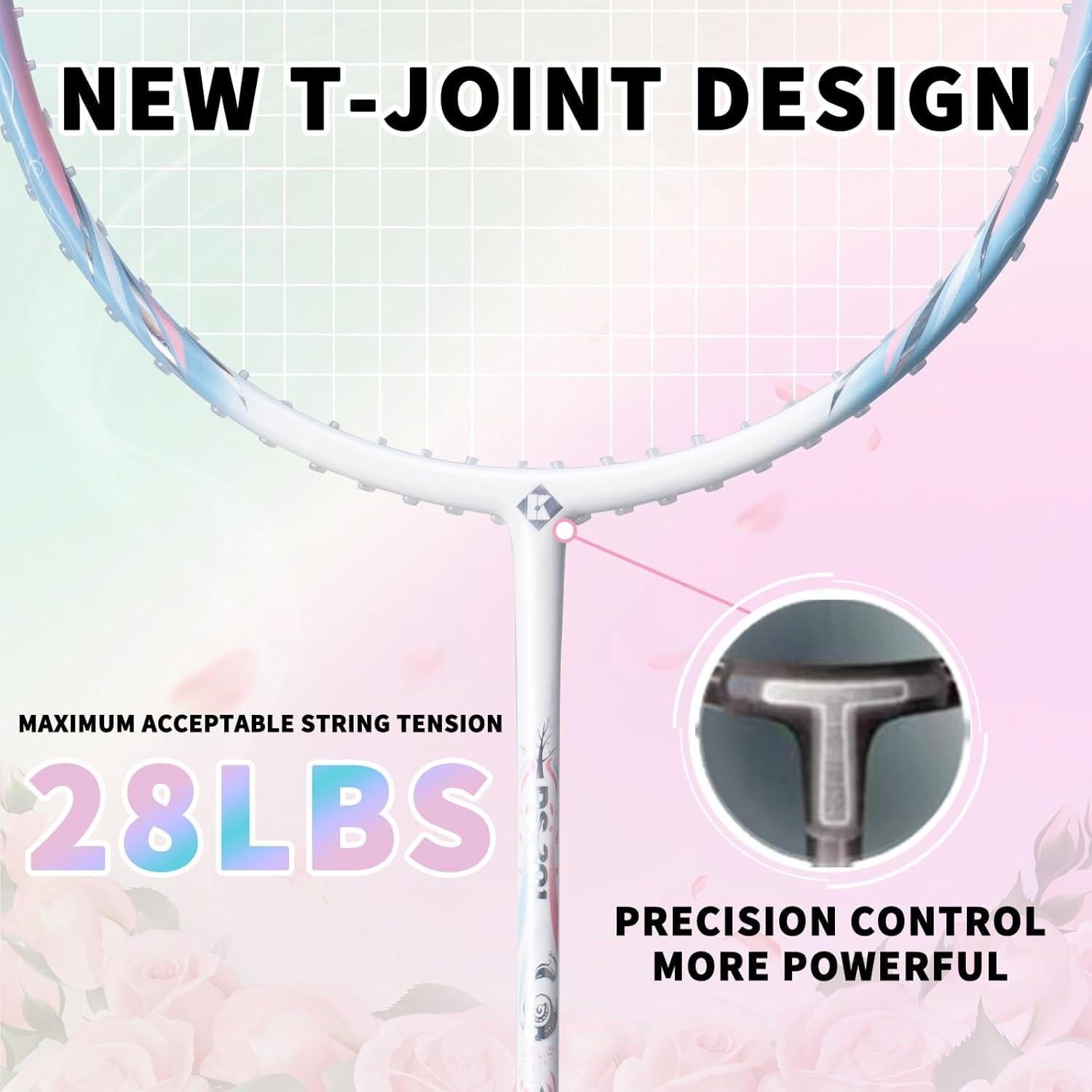 Raqueta de Bádminton KUMPOO DS201 Fibra de Carbono 4U Rosa