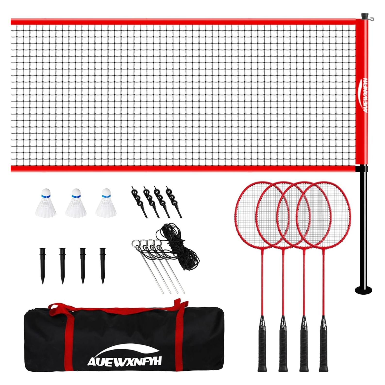 Juego de bádminton AUEWXNFYH con red 6.1m, 4 raquetas y 3 volantes