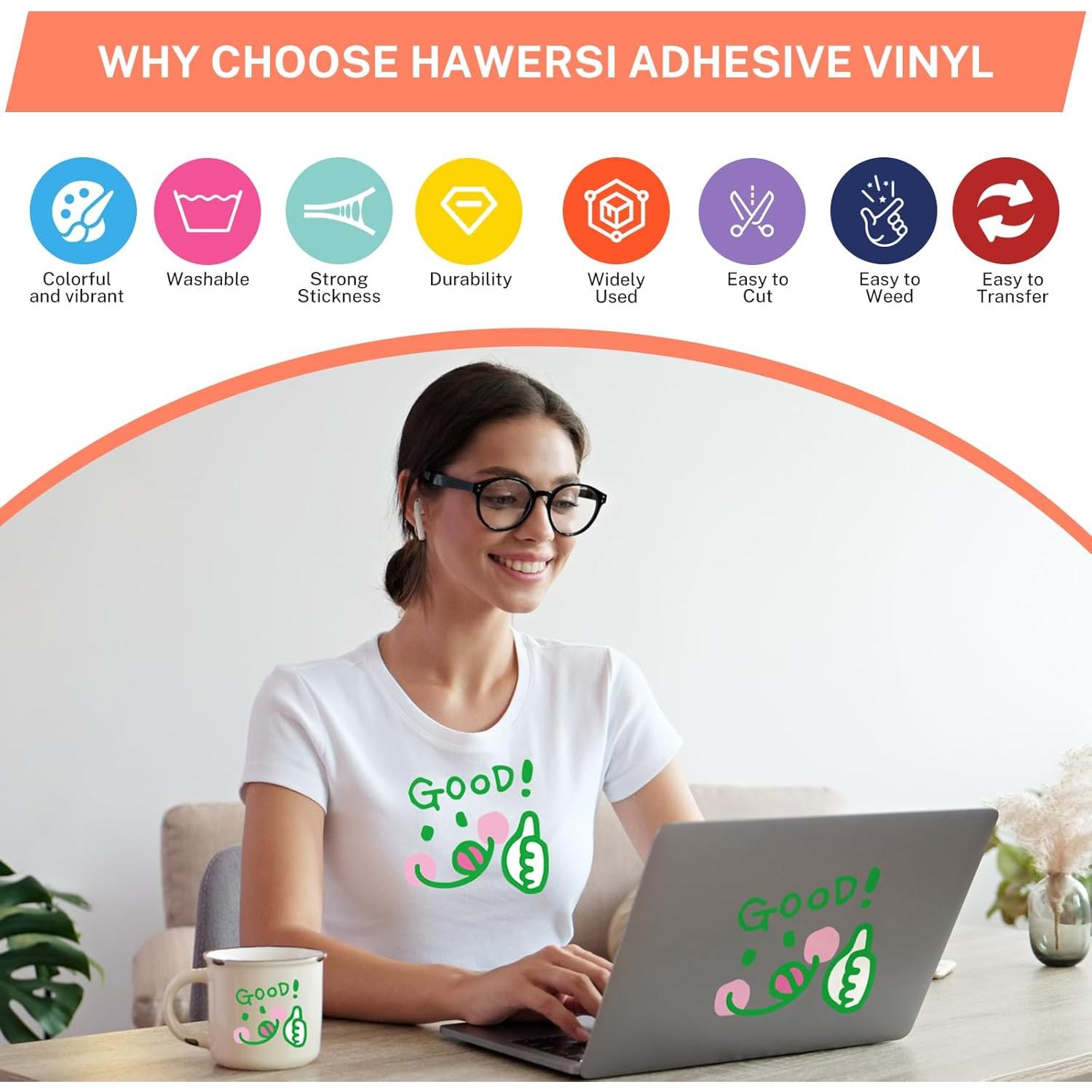 Vinilo Adhesivo Permanente HAWERSI 72 Hojas 30.5x21.6cm Multicolor