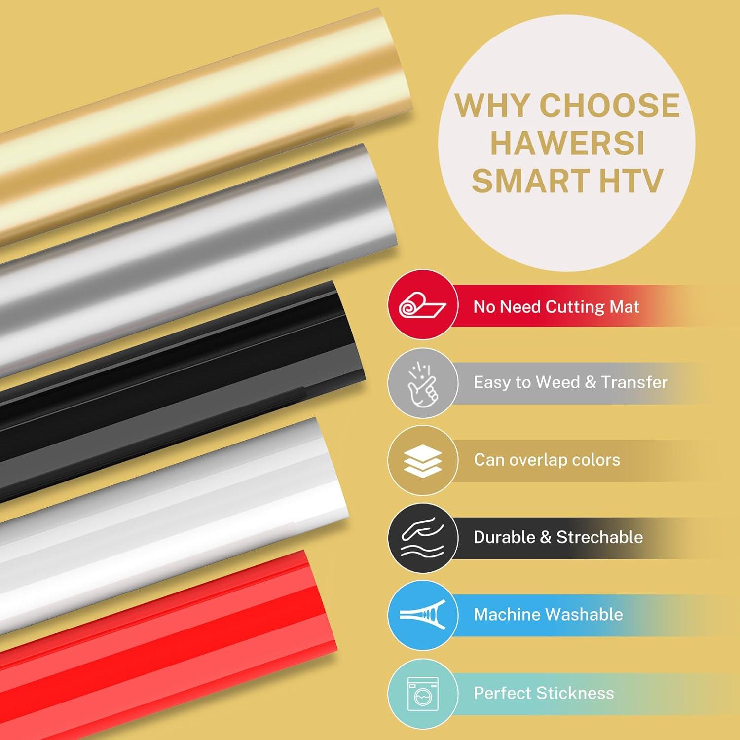Vinilo Termoadhesivo HAWERSI 24.13x91.44cm 5 Colores para Cricut
