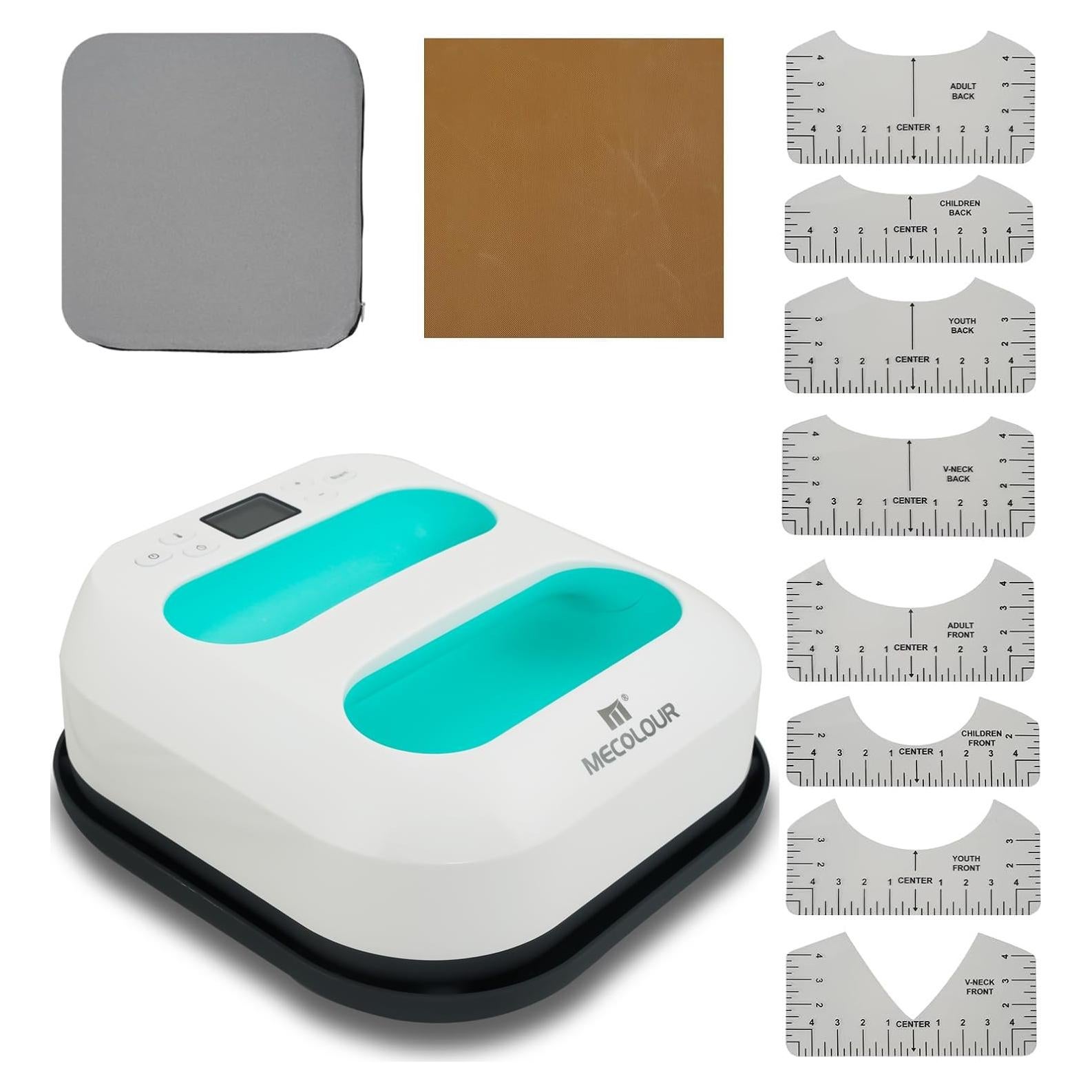 Prensa Térmica Portátil MECOLOUR 23x23 cm Verde con Accesorios