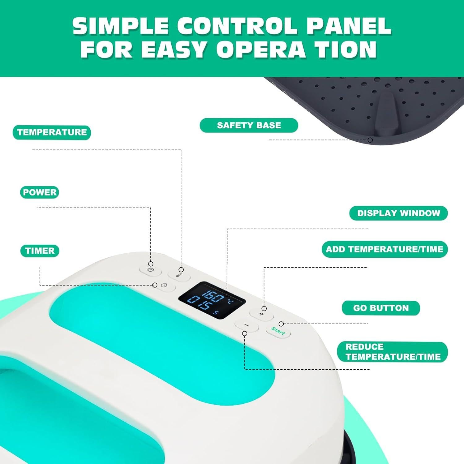 Prensa Térmica Portátil MECOLOUR 23x23 cm Verde con Accesorios