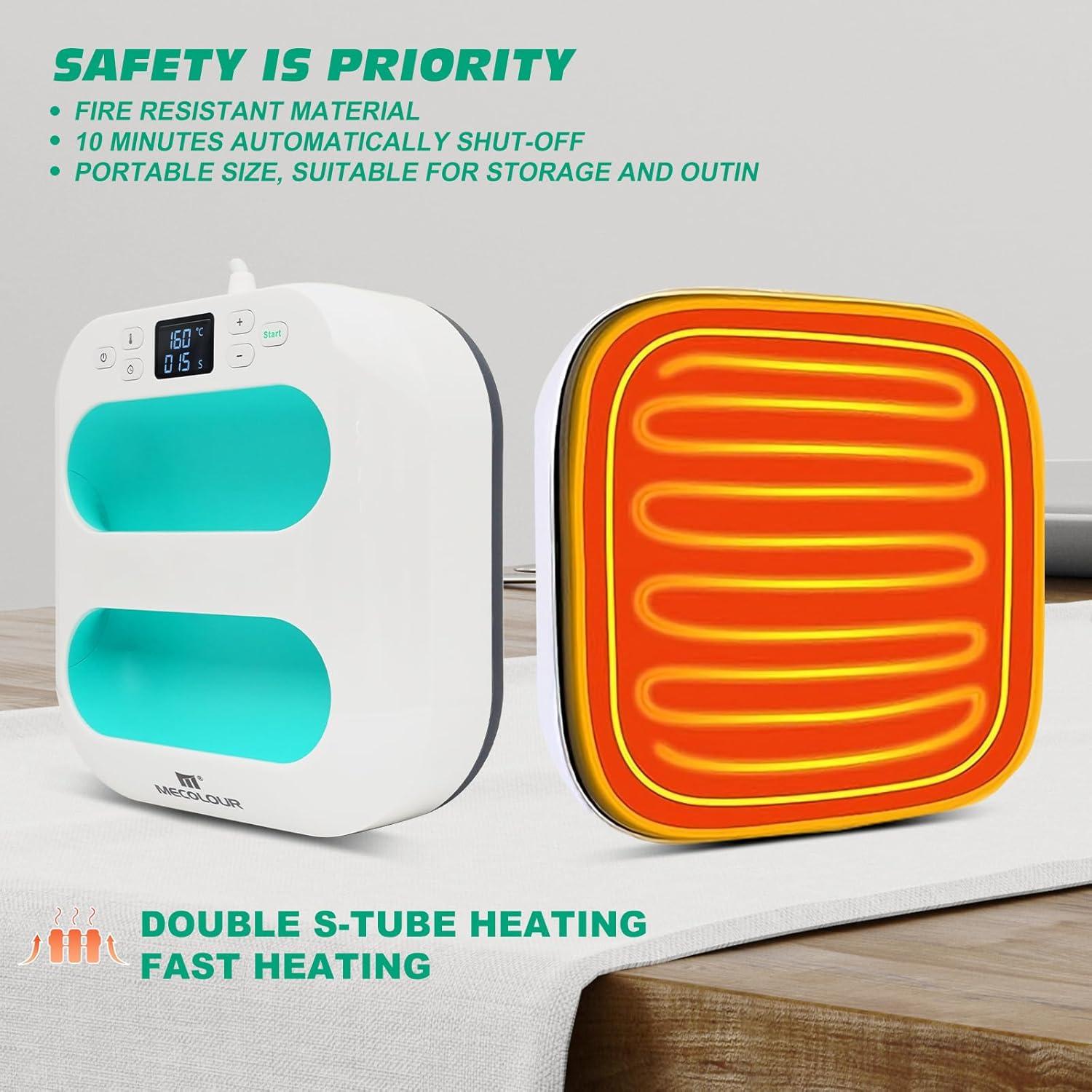 Prensa Térmica Portátil MECOLOUR 23x23 cm Verde con Accesorios