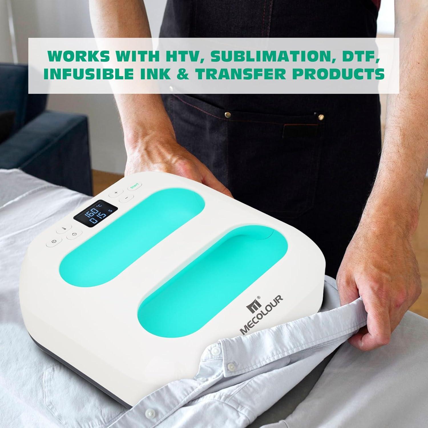 Prensa Térmica Portátil MECOLOUR 23x23 cm Verde con Accesorios