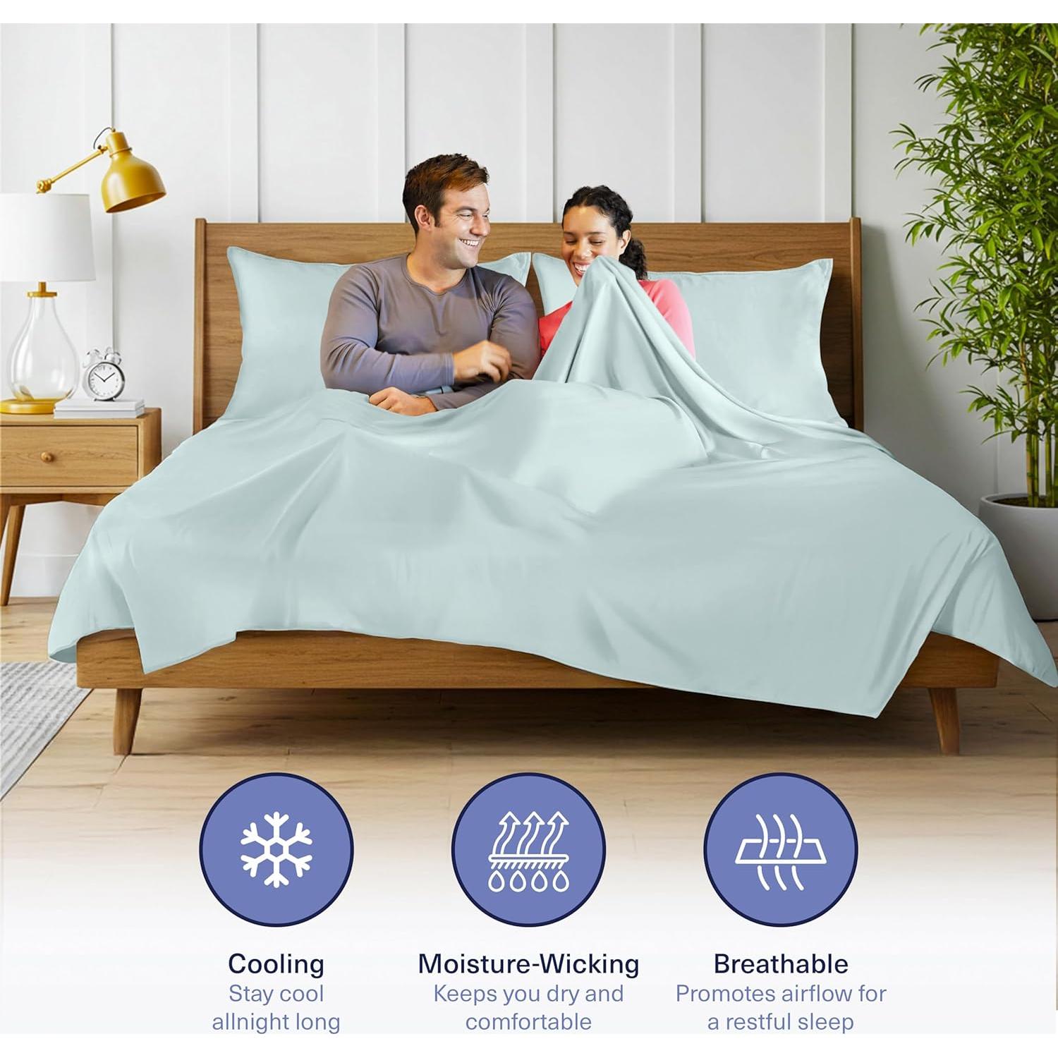Sábanas de Viscosa de Bambú Kickoff Queen 4 Piezas Azul