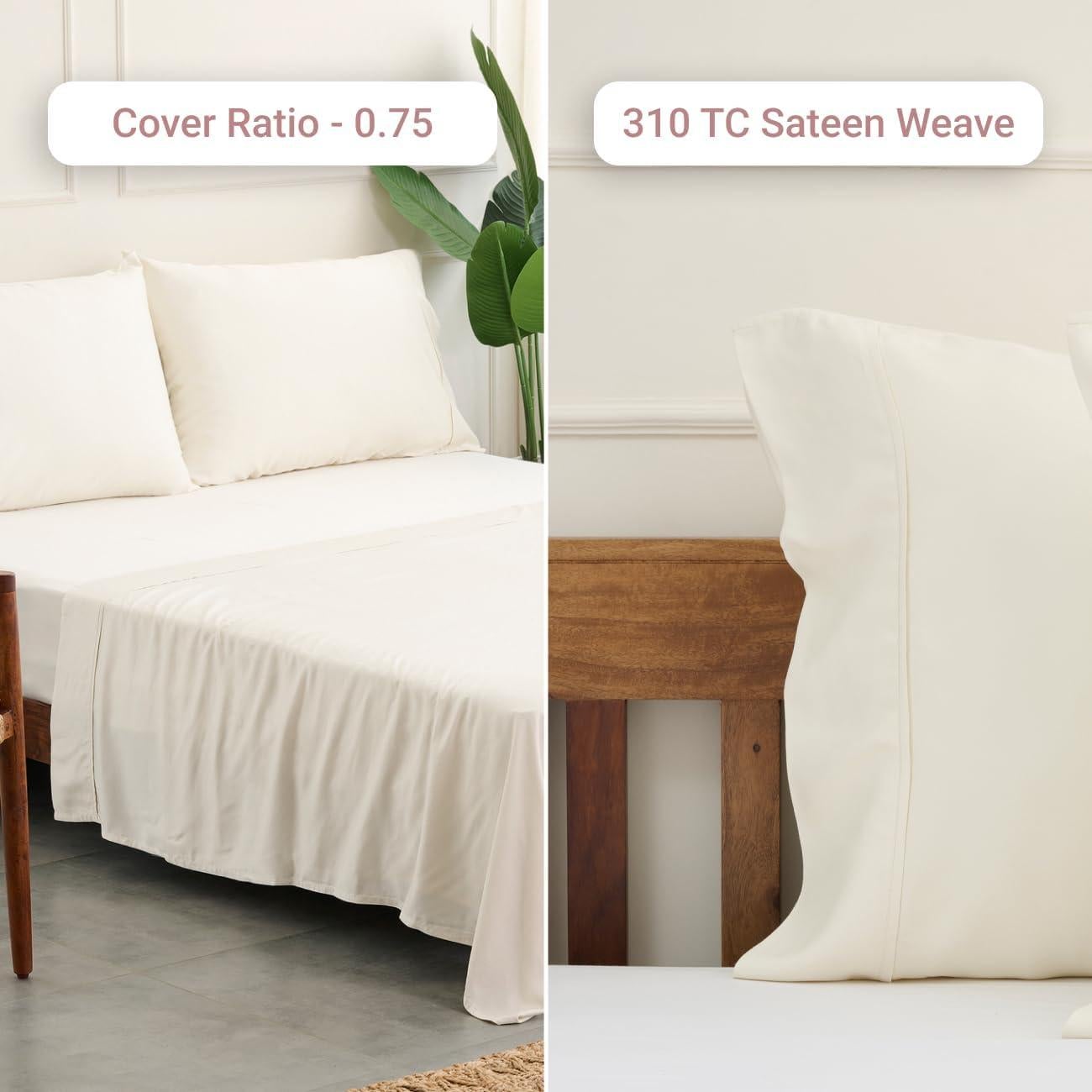 Juego de Sábanas Reina 100% Bambú Weddingly Marfil 4 Piezas