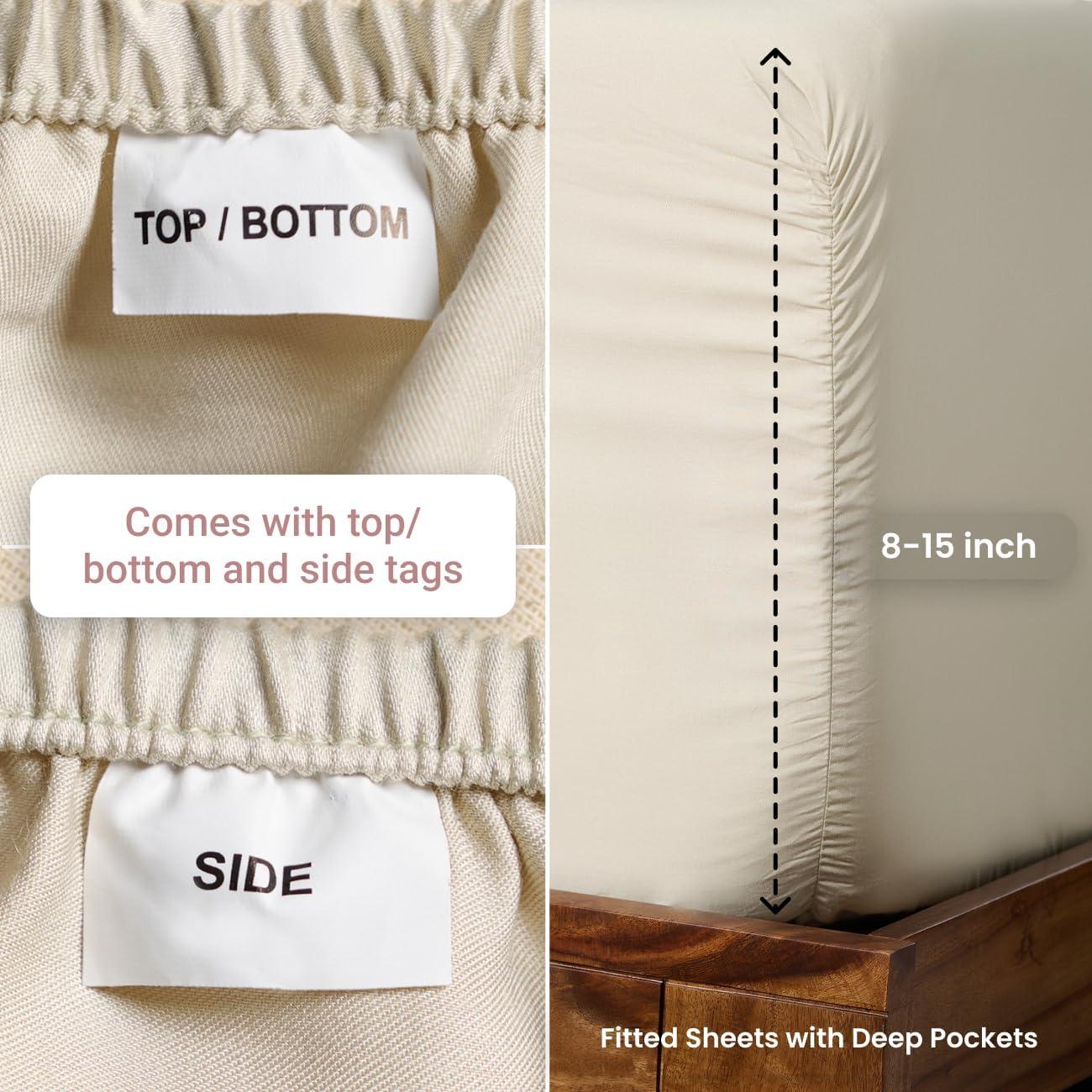 Juego de Sábanas Reina 100% Bambú Weddingly Marfil 4 Piezas