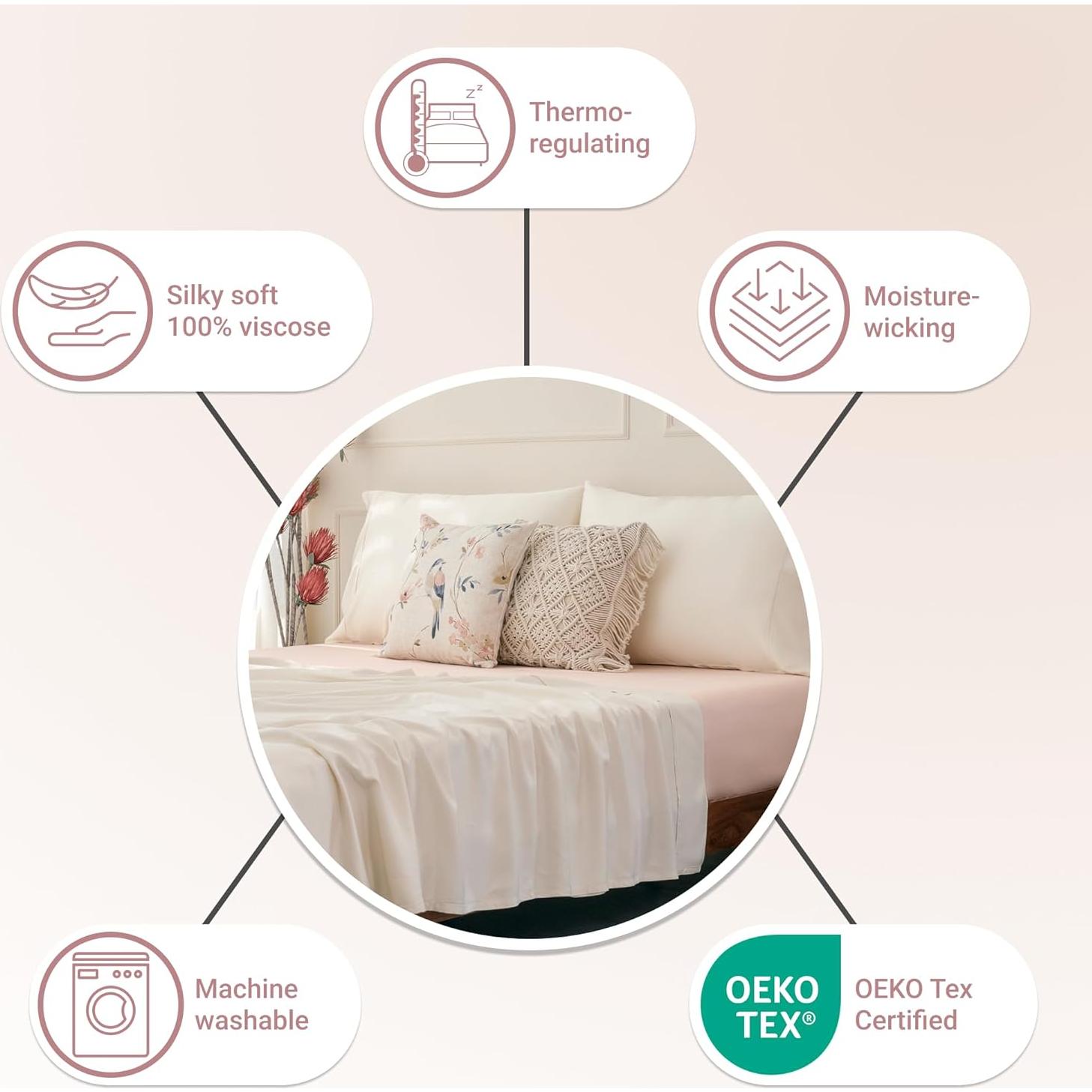 Juego de Sábanas Reina 100% Bambú Weddingly Marfil 4 Piezas