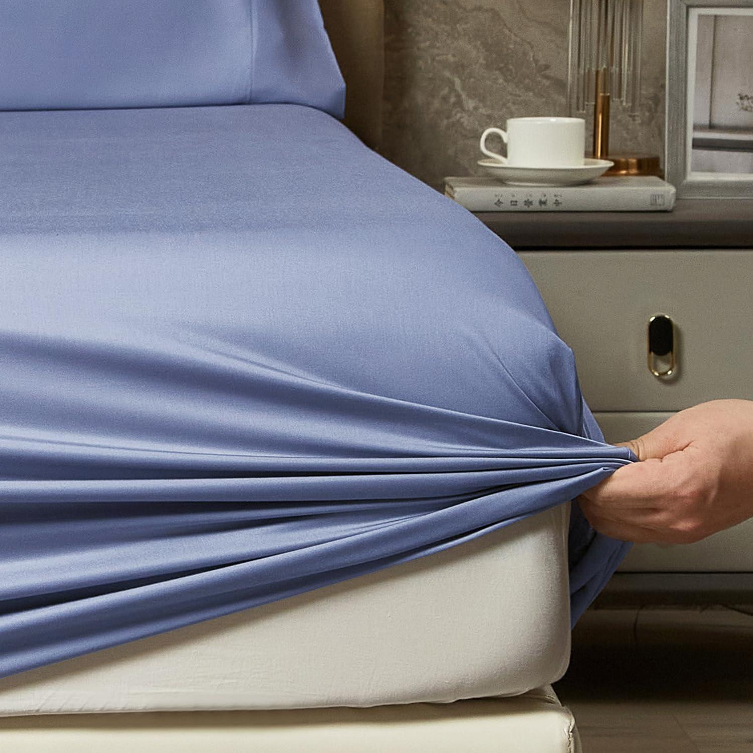 Juego de Sábanas Rey HYPREST de Rayón de Bambú Azul 4 Piezas