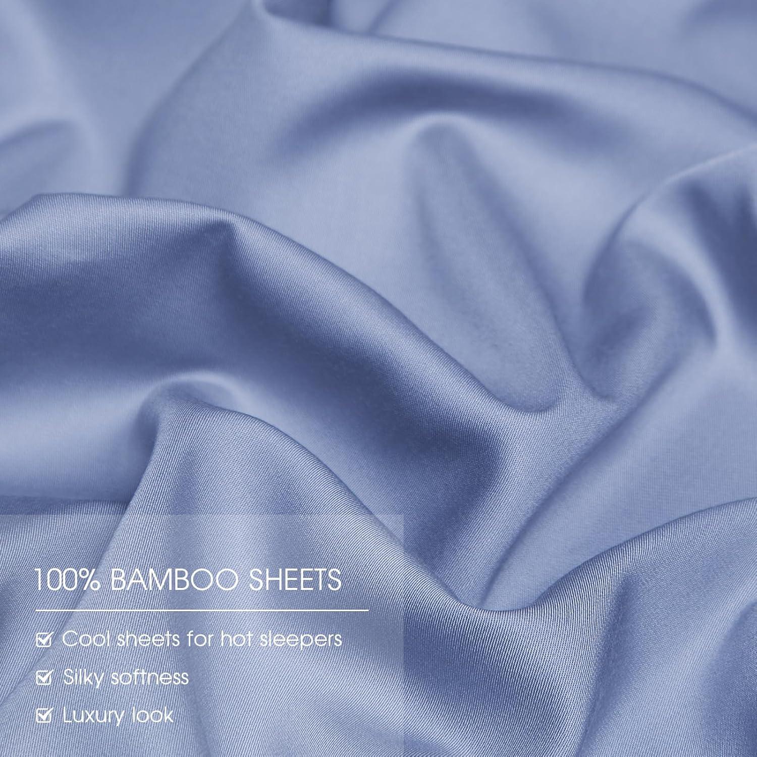 Juego de Sábanas Rey HYPREST de Rayón de Bambú Azul 4 Piezas