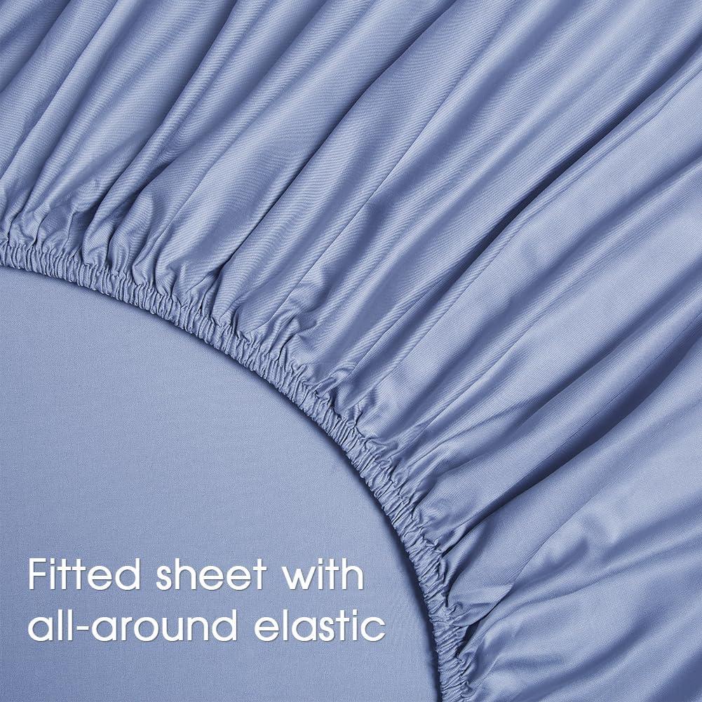 Juego de Sábanas Rey HYPREST de Rayón de Bambú Azul 4 Piezas
