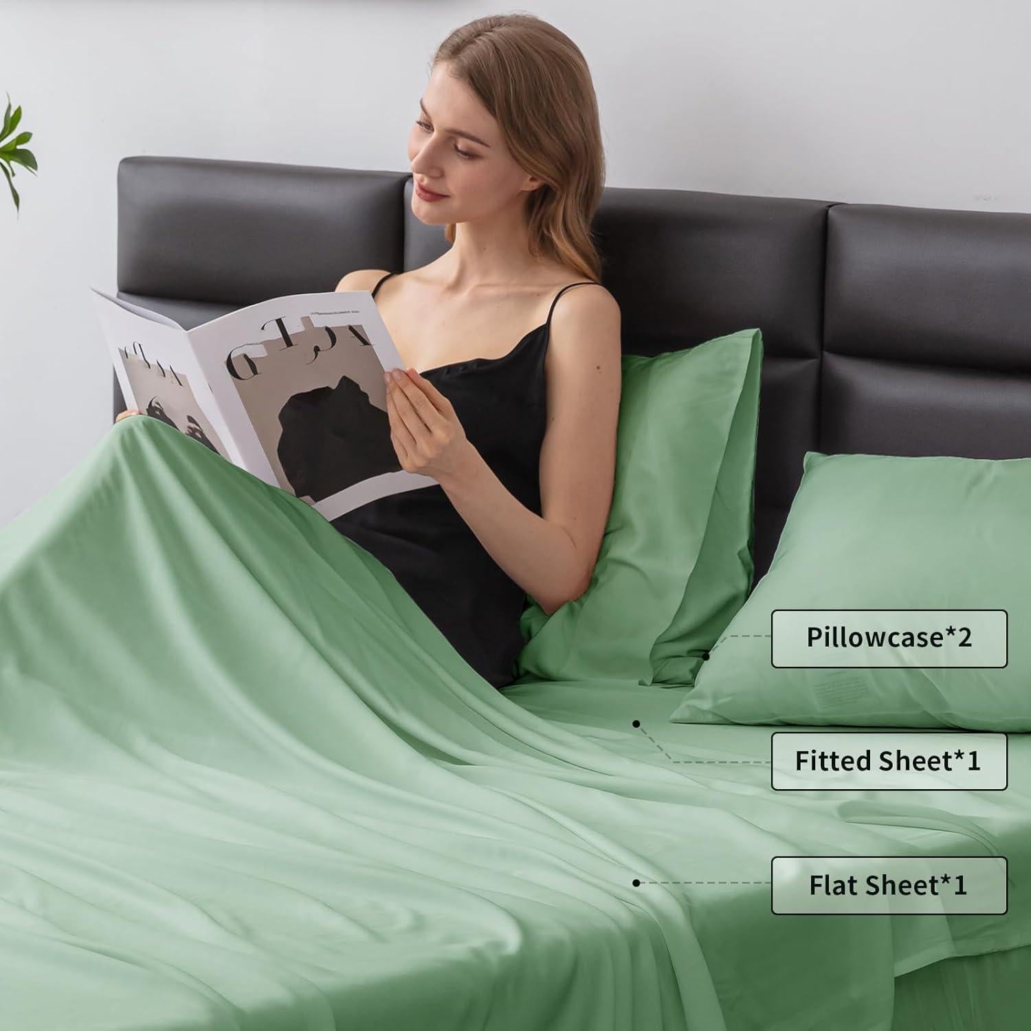 Juego de Sábanas Queen SilkWings - 100% Viscosa Bambú Verde