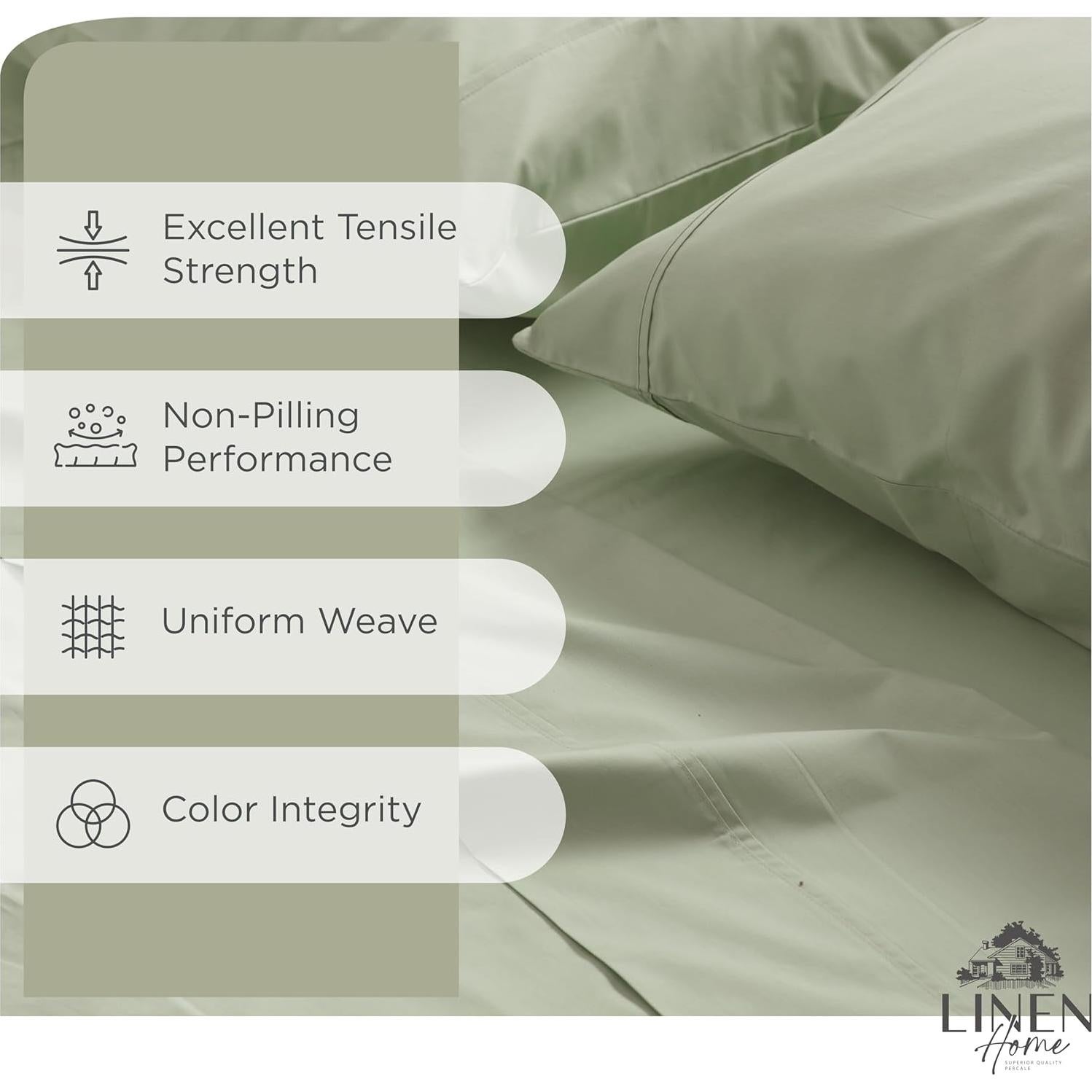 Juego de Sábanas King Size 100% Algodón Percal Linen Home Salvia