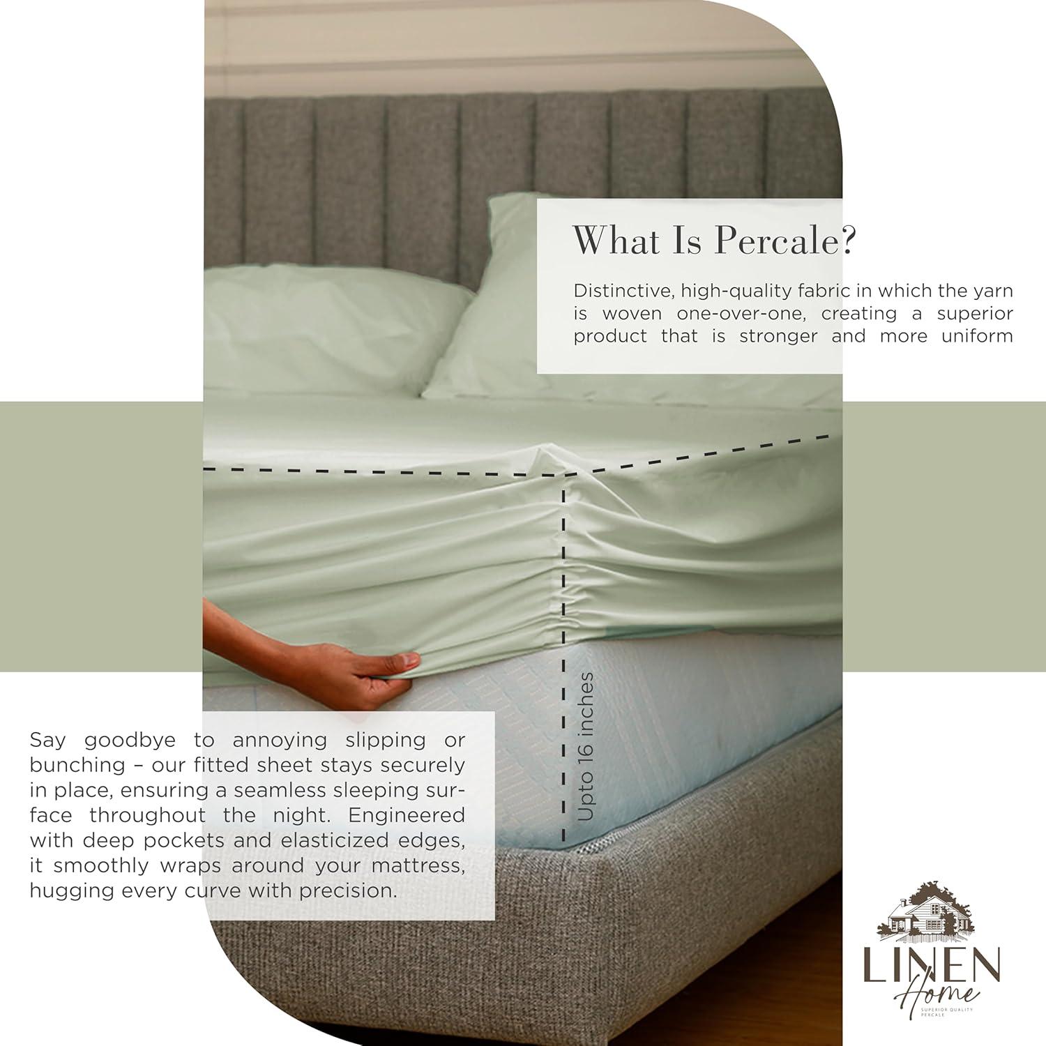 Juego de Sábanas King Size 100% Algodón Percal Linen Home Salvia