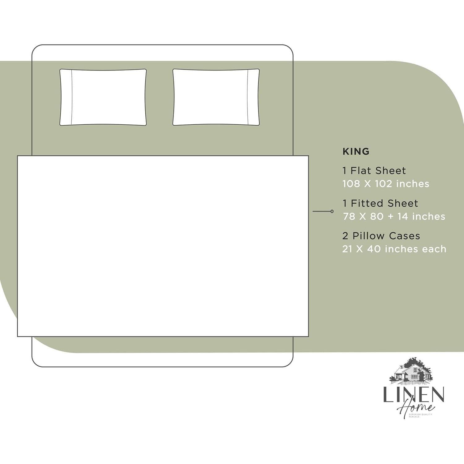 Juego de Sábanas King Size 100% Algodón Percal Linen Home Salvia