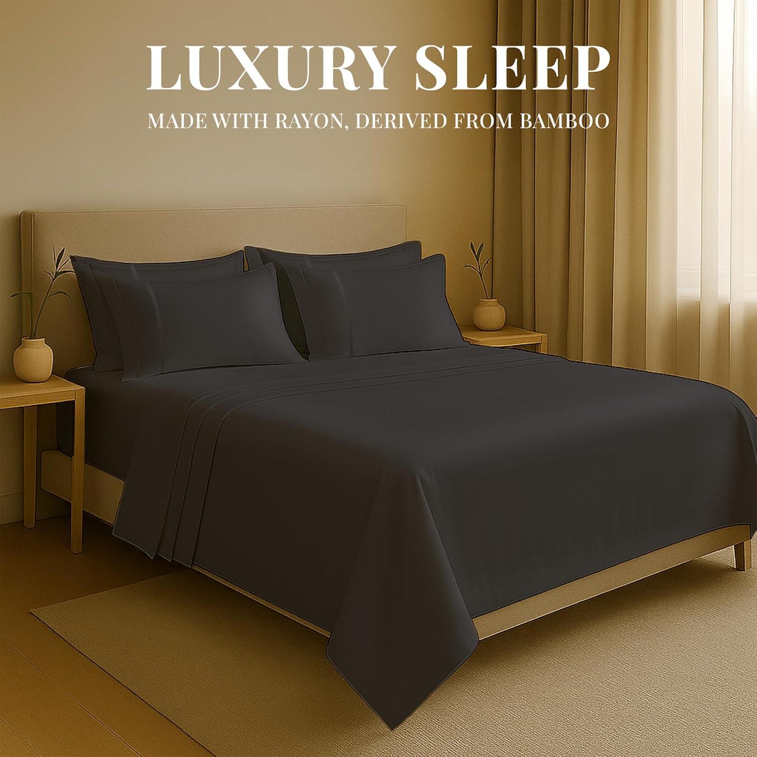 Juego de Sábanas Rey Sacred Thread 6 Piezas Rayón Bambú Gris