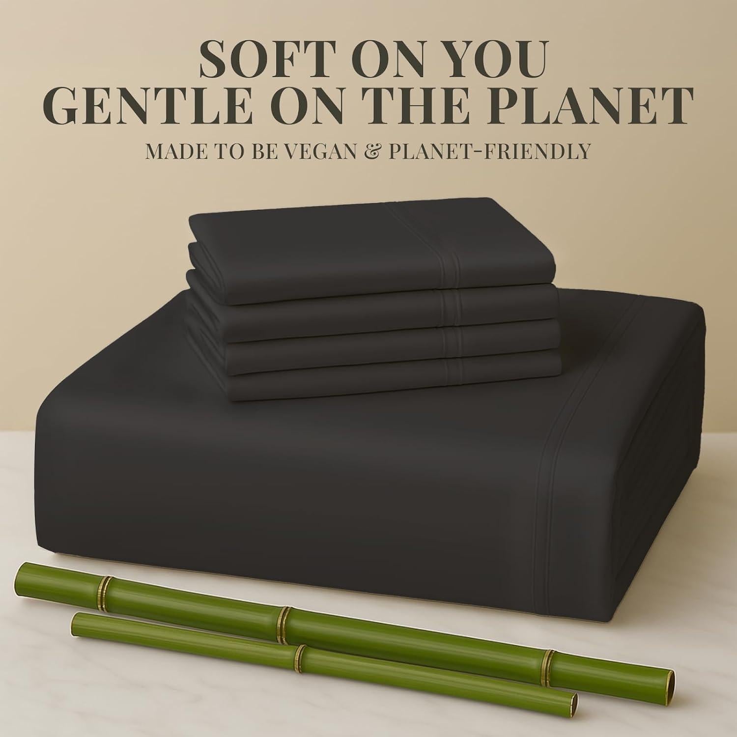 Juego de Sábanas Rey Sacred Thread 6 Piezas Rayón Bambú Gris