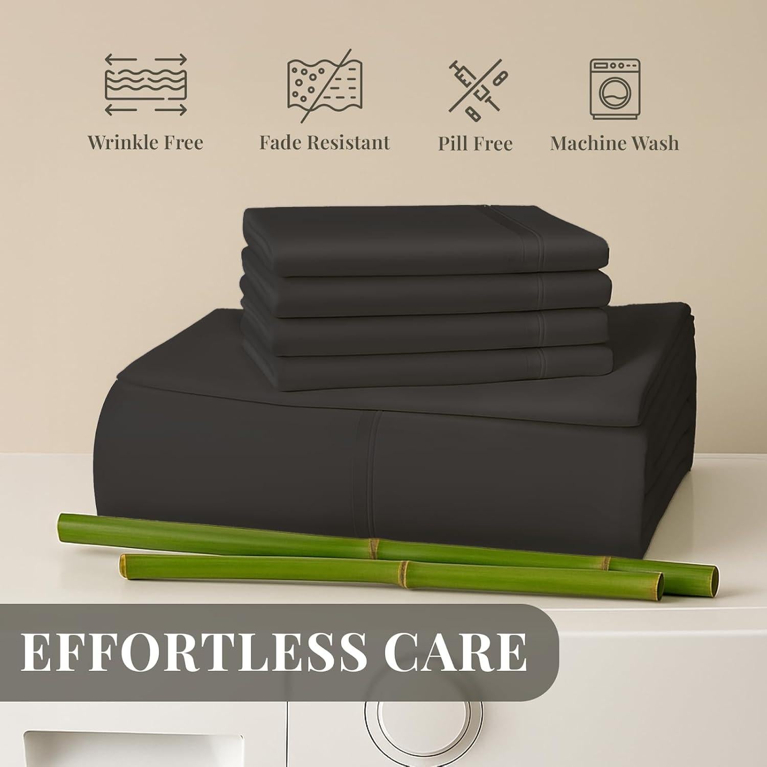 Juego de Sábanas Rey Sacred Thread 6 Piezas Rayón Bambú Gris