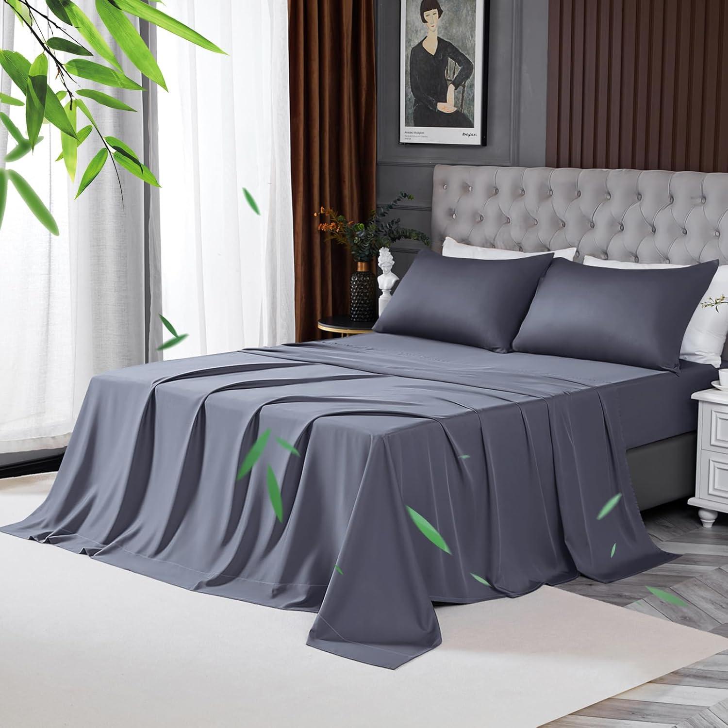 Sábanas Rey HCORA 400 Hilos Viscosa Bambú Gris Oscuro