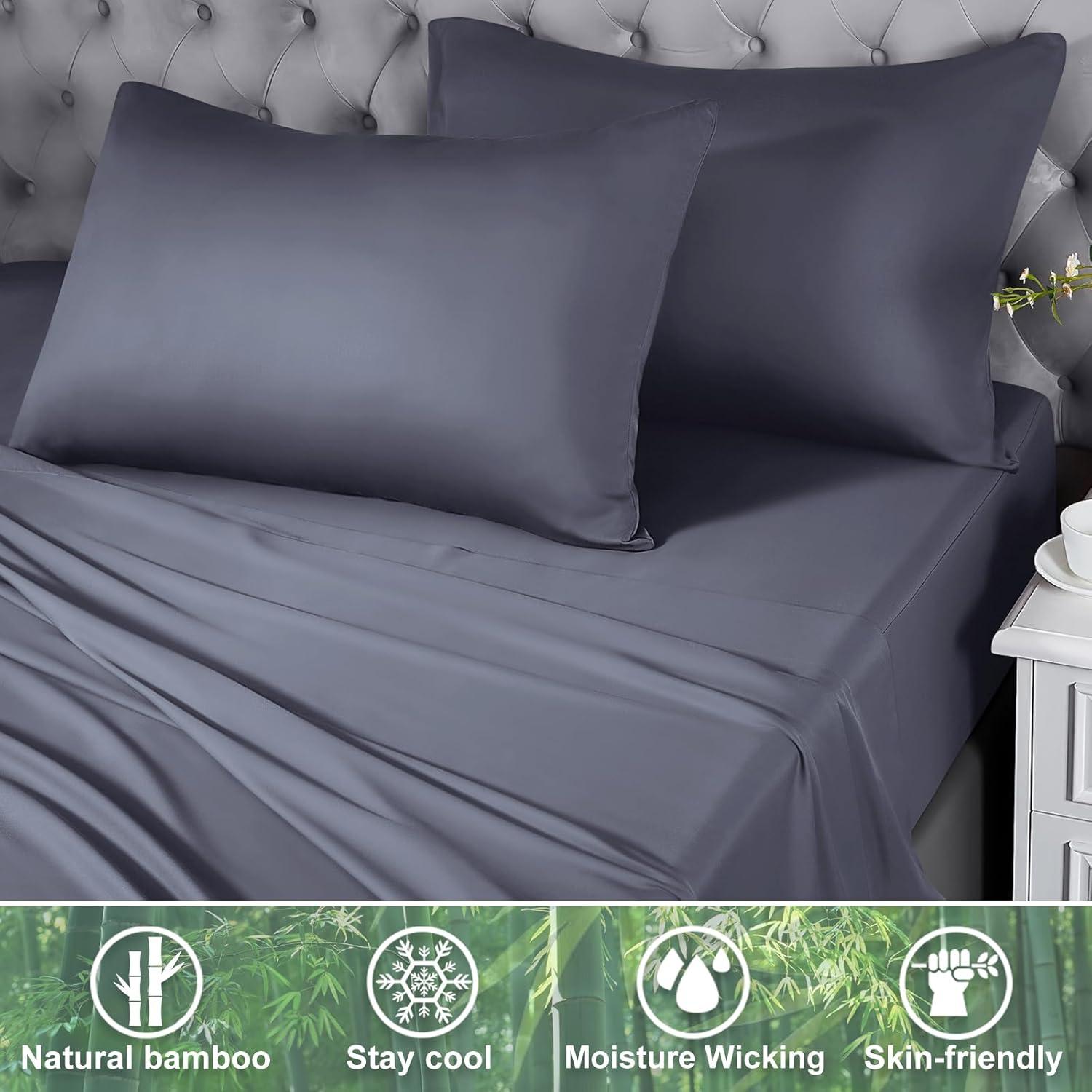 Sábanas Rey HCORA 400 Hilos Viscosa Bambú Gris Oscuro