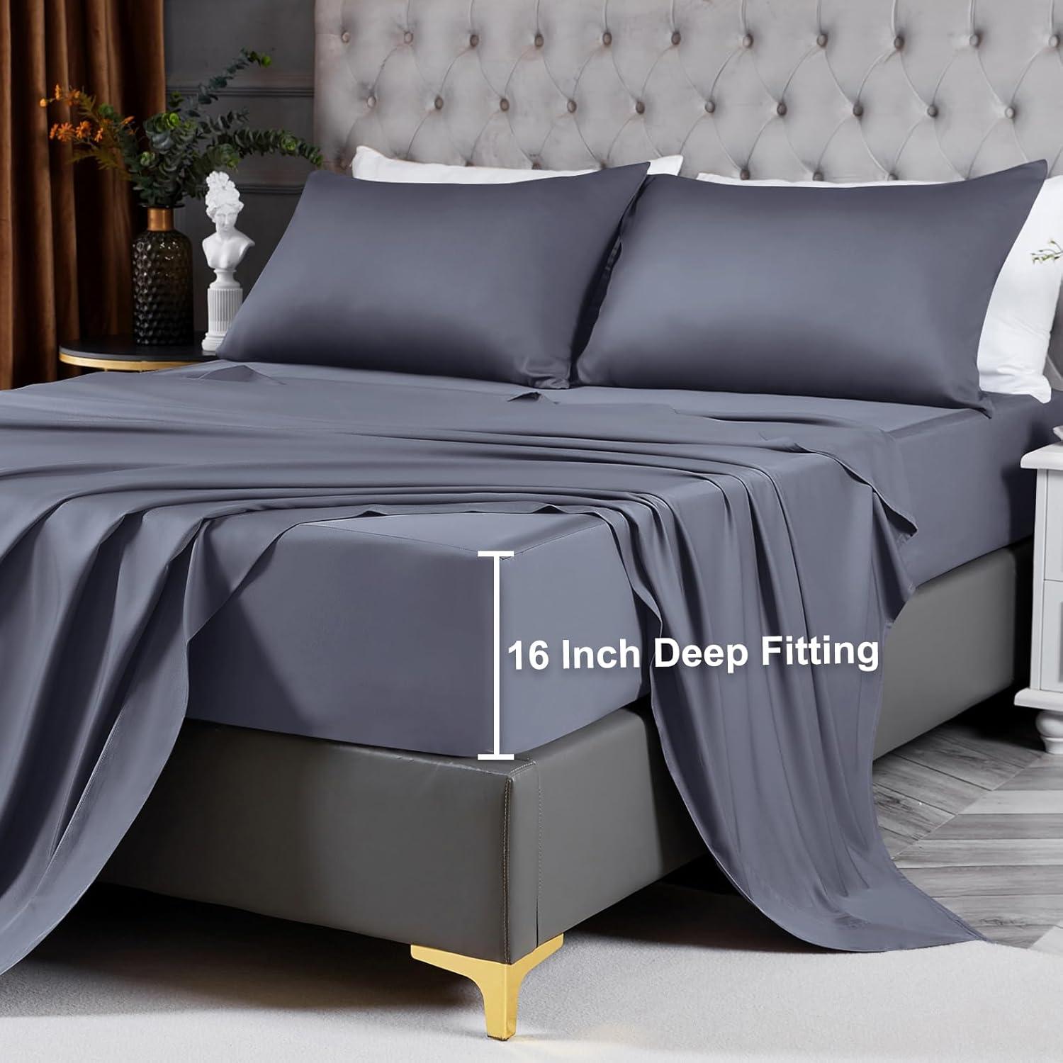 Sábanas Rey HCORA 400 Hilos Viscosa Bambú Gris Oscuro