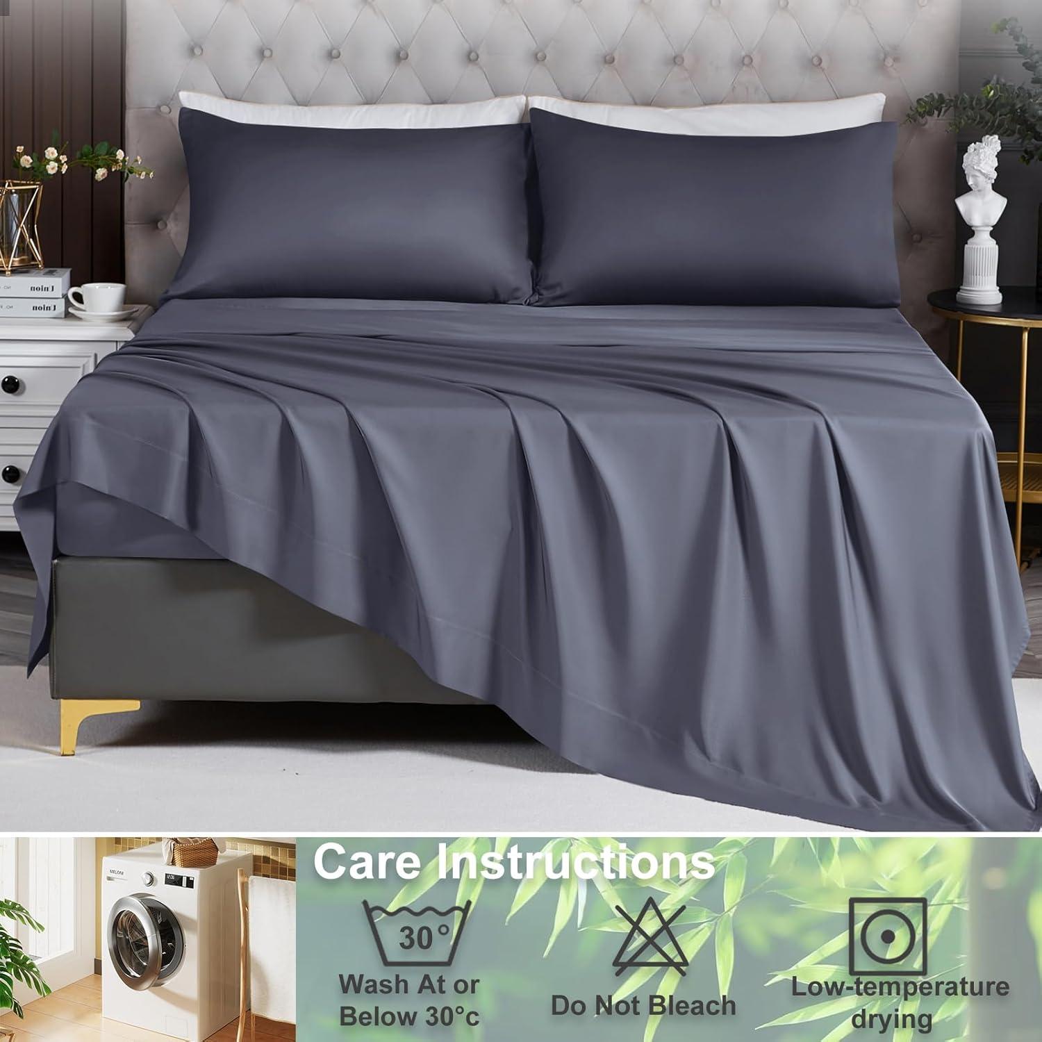 Sábanas Rey HCORA 400 Hilos Viscosa Bambú Gris Oscuro