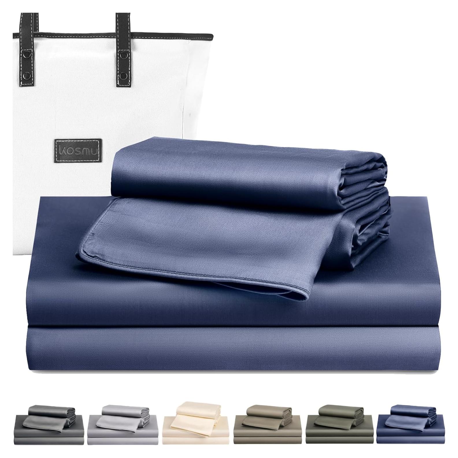Juego de Sábanas de Viscosa de Bambú KOSMU Rey Azul